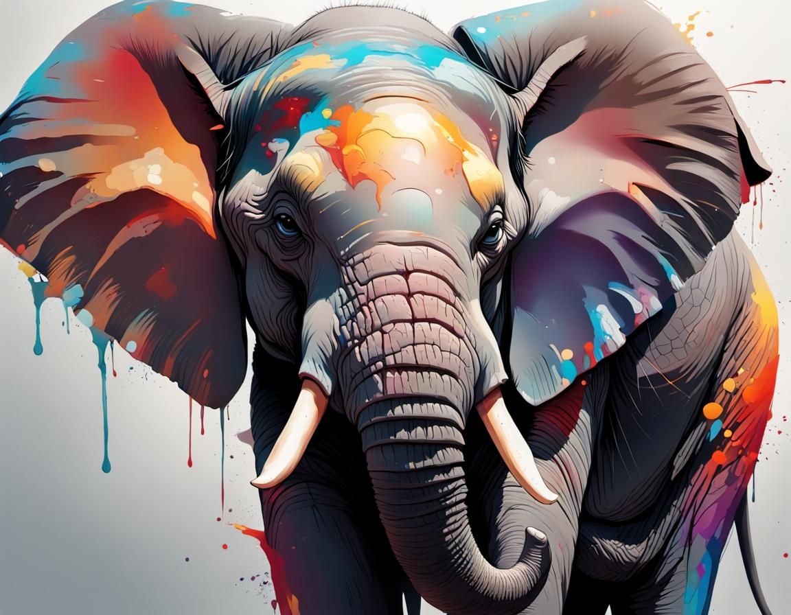 Elephant and Mouse Fusion in Hyperrealistic Splash Art