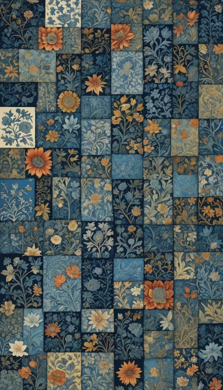 Blue William Morris Style Paper Collage