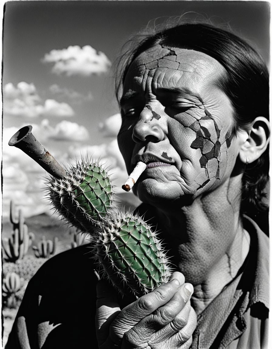 Pregnant Healer with Pipe in Cracked Landscape