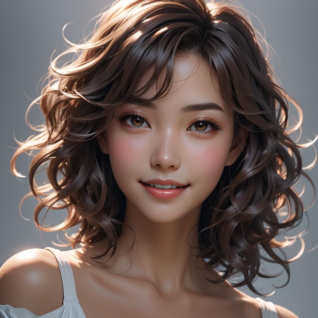 Anime Girl Portrait with Sizzling Smile in 3D