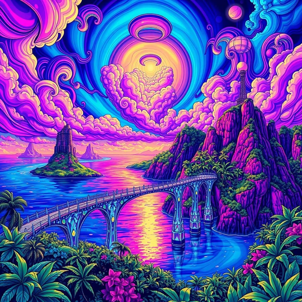 Vibrant Surreal Hawaiian Islands Dreamscape