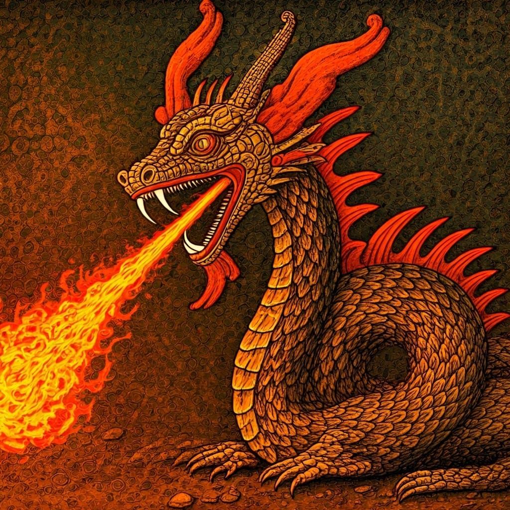 Medieval Dragon of Ušum-gal in Vibrant Complementary Colors