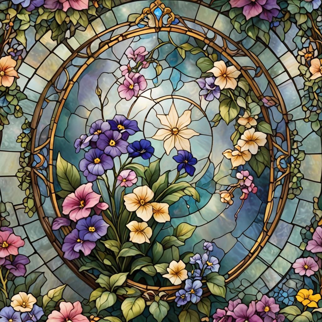 Ethereal Torenia Flower in Stained Glass Round
