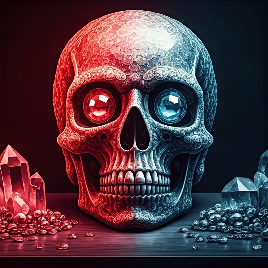 Vibrant Watercolor Crystal Skull Amidst Treasure