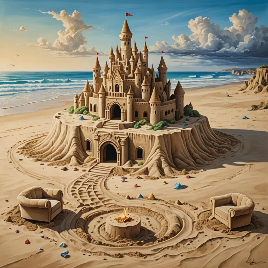 Surreal Sandcastle in Plush Living Room