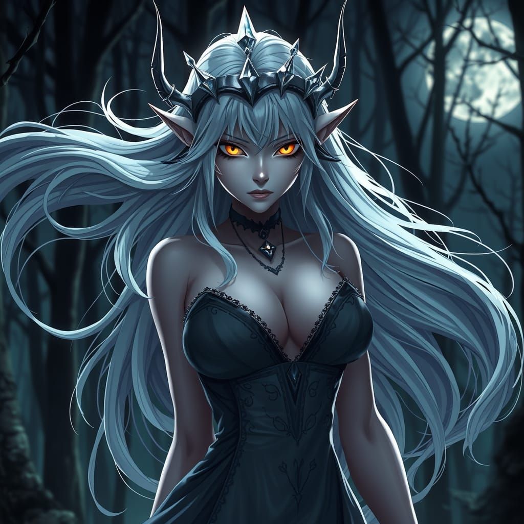 Enchanting Elven Witch in Moonlit Forest: 3D Anime Art