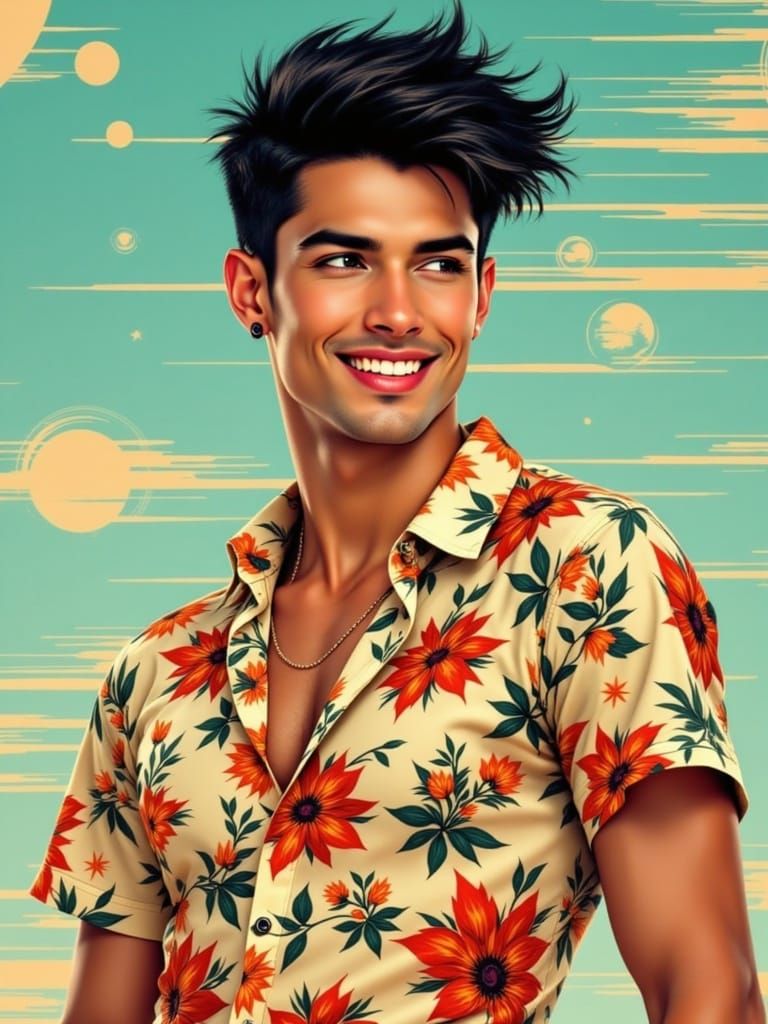 Confident Hero in Retro-Futuristic Bloom