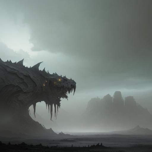 Eerie Post-Apocalyptic Landscape in Dark Fantasy Style