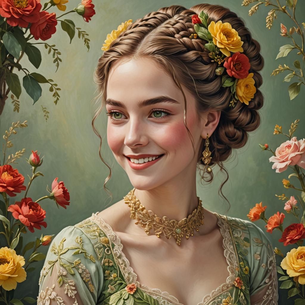 Radiant Woman with Braided Hair, as 3D Digital Art