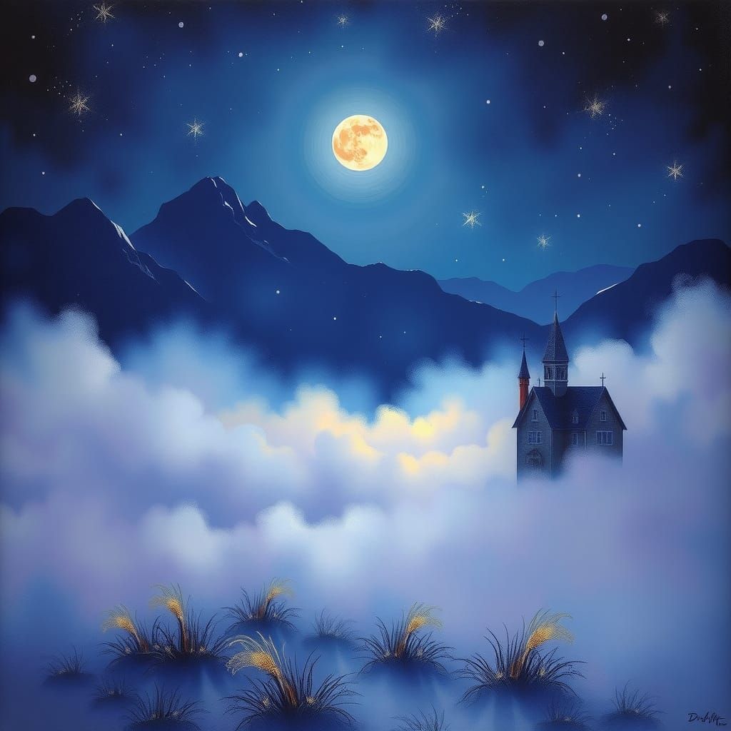 Dreamlike Moonlit Serenade Under Starry Skies