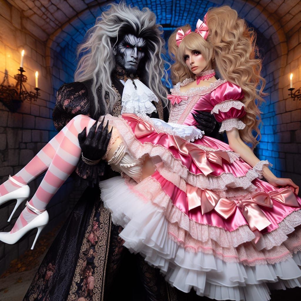 The Vampire Overlord Tenderly Holds a Vibrant French Maid