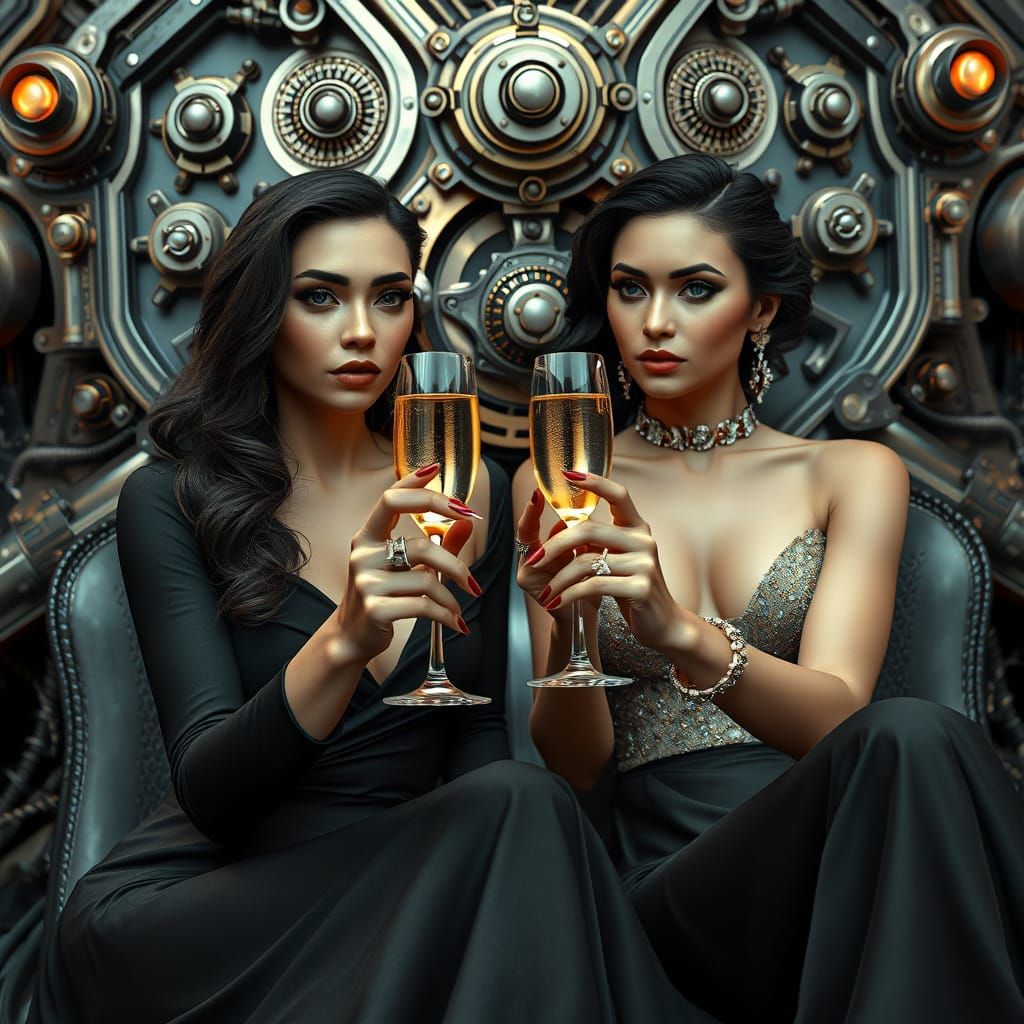 Futuristic Italian Scene with Two Elegant Women