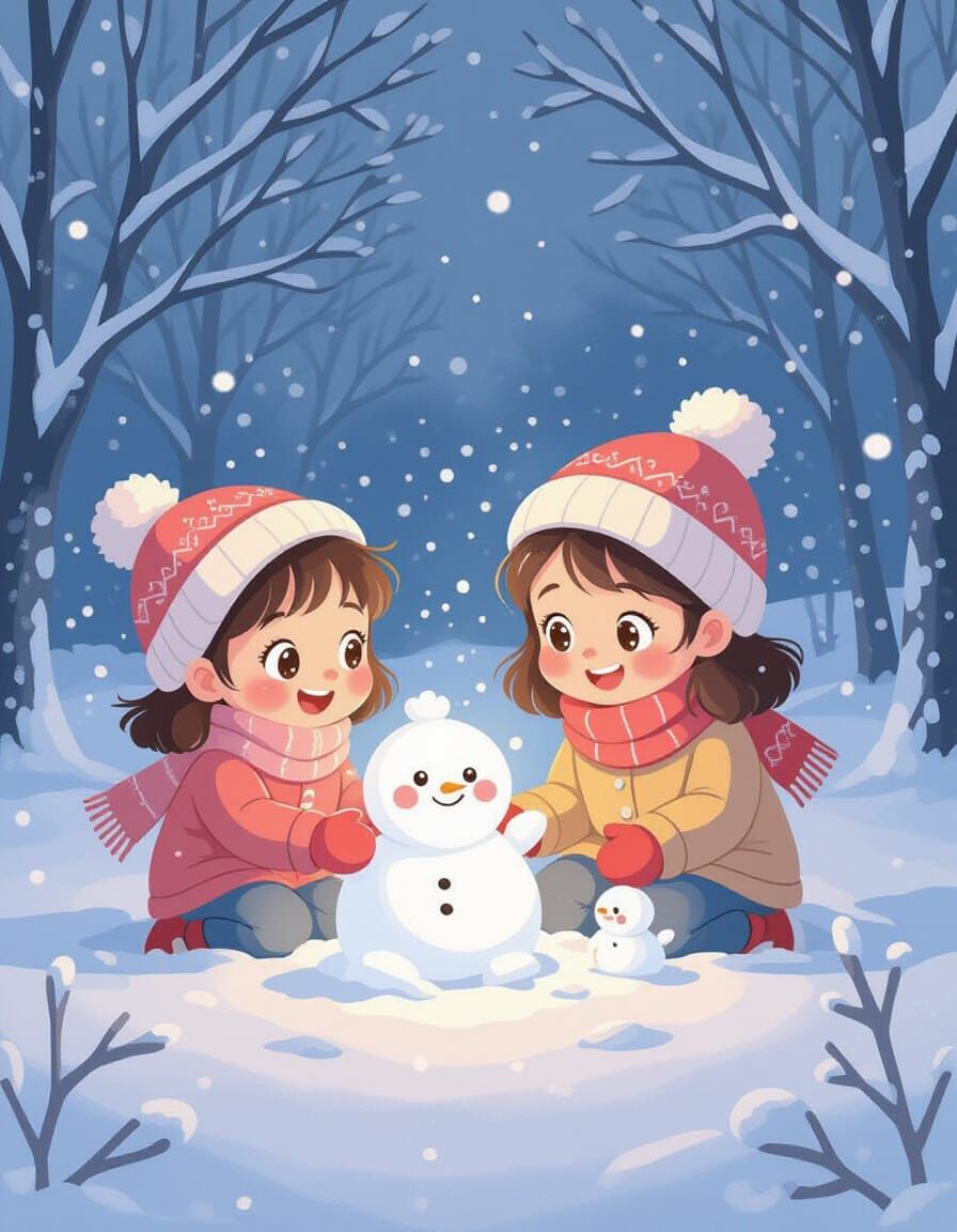 Children Play in Winter Wonderland: Feng Zikai Style