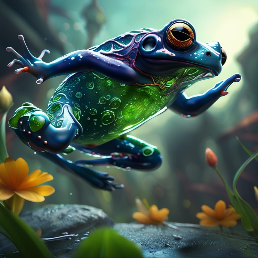 Glass Frog Leaping: Detailed Fantasy Concept Art