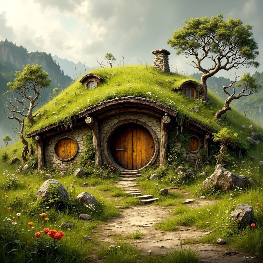 Cozy Hobbit Home Nestled in Lush Green Hillside