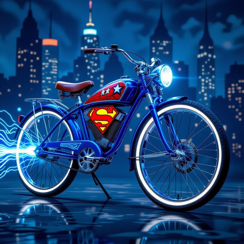Superhero Bicycle with Iconic Symbols in Comic Book Style