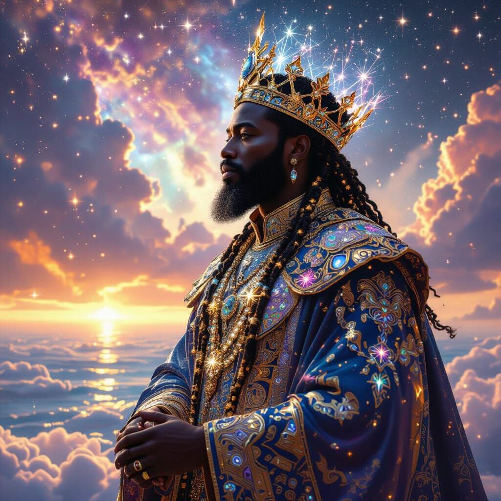 Celestial King on Nebula in Digital Painting Style