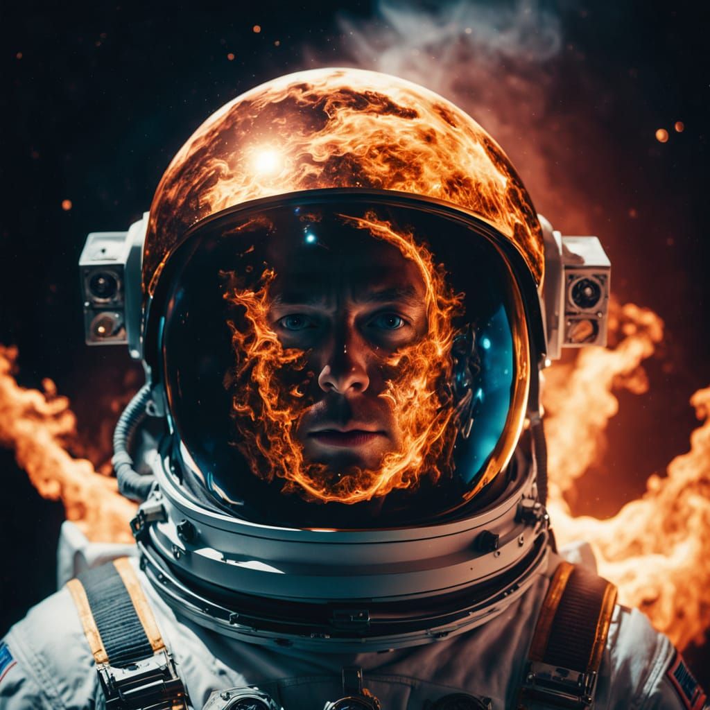 Astronaut's Fiery Vision in Deep Space