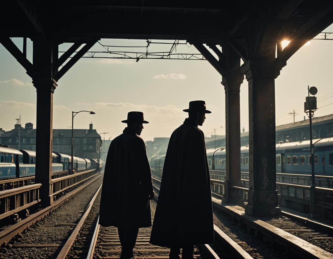 Dramatic Silhouette: Man Watching Train in Cinematic Style