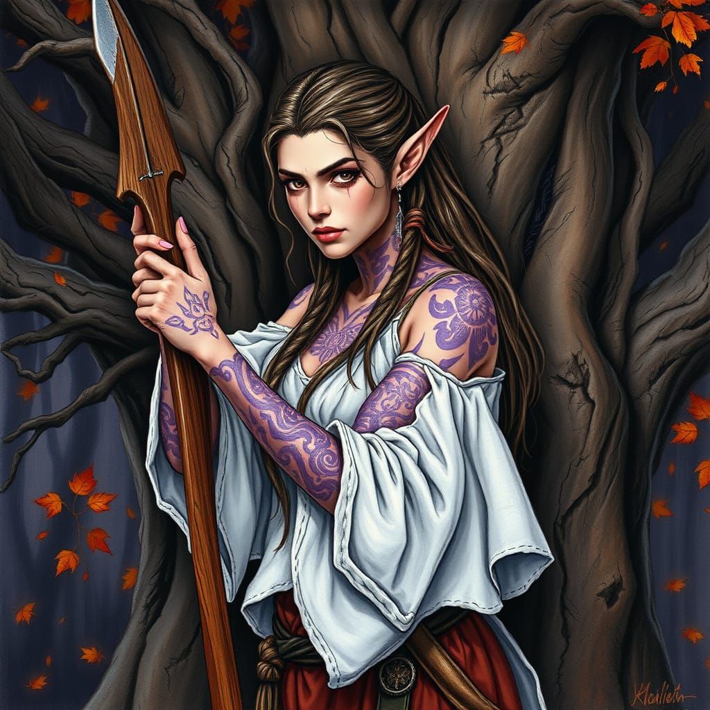 Woodland Warrior in Coloured Pencil Style