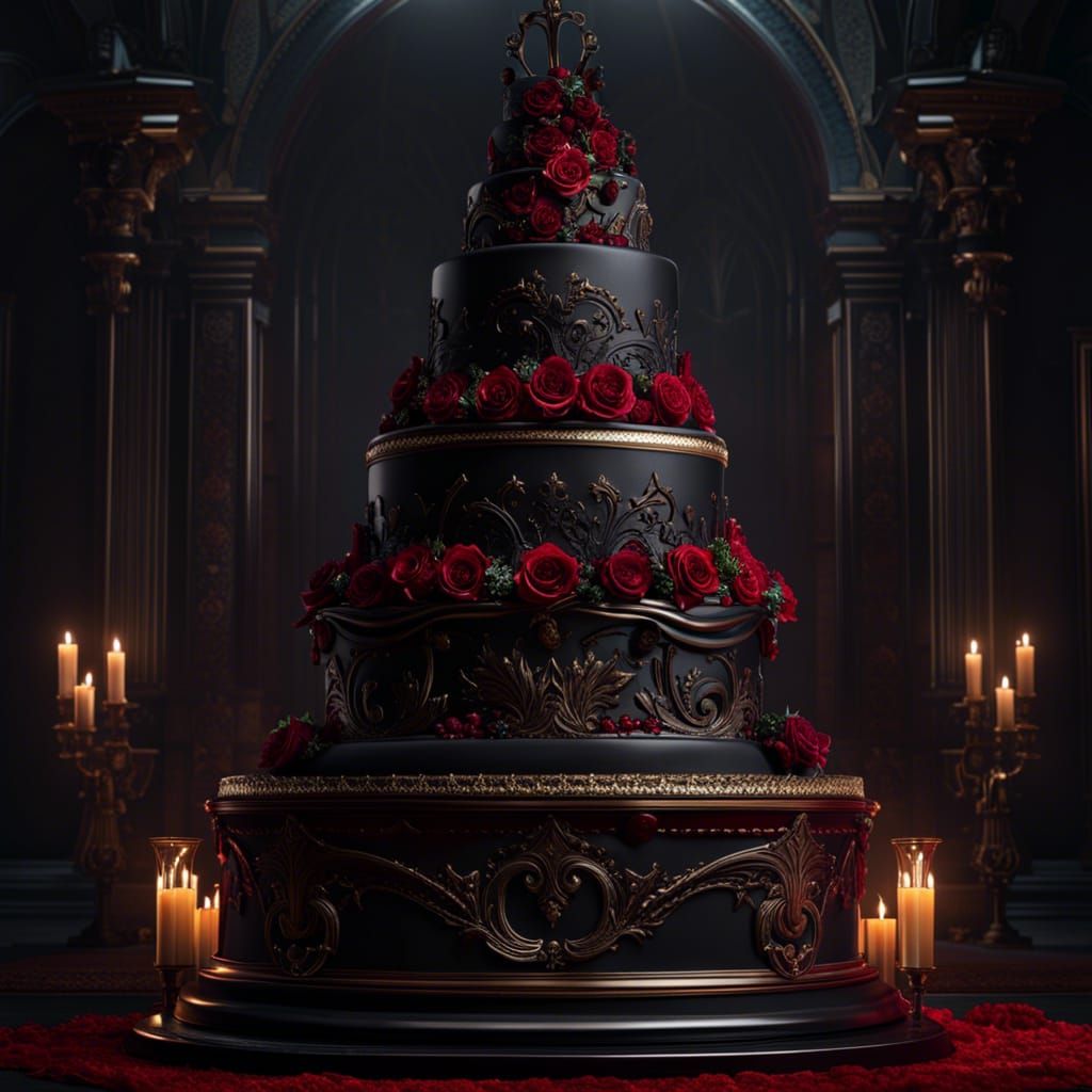 Victorian Vampire Wedding Cake in Hyperrealistic Style