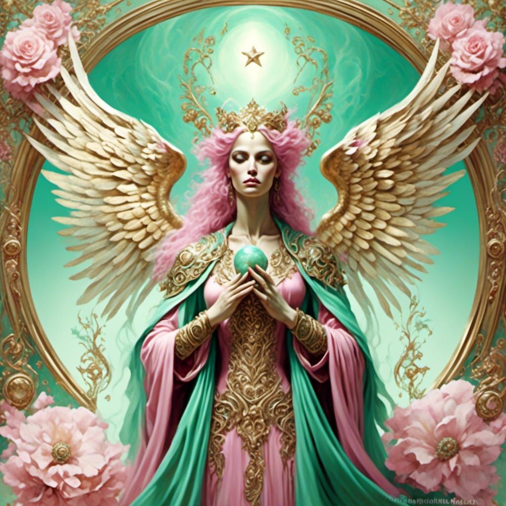Baroque Love Angel in Pink, Gold and Green