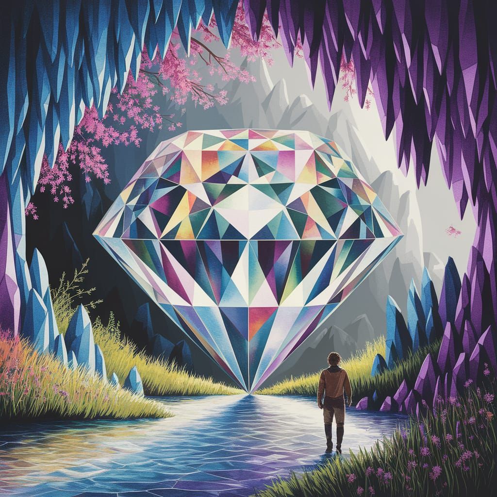 Crystal Cave Discovery in Gouache and Watercolor