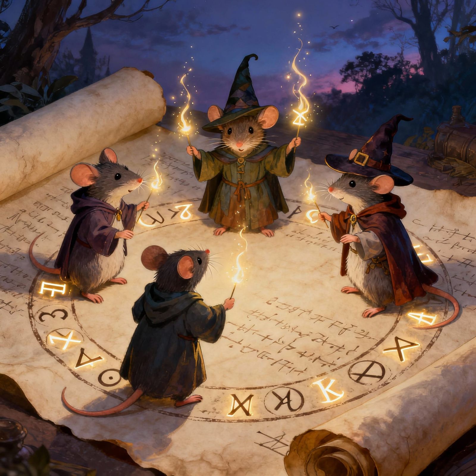 Mice Wizards Chant Over Glowing Runes