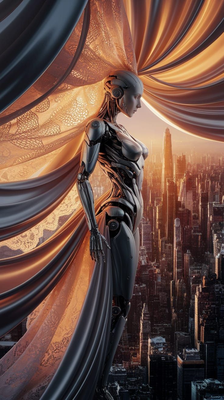 Cyborg Unveiled: Digital Art in Mixed Media Style