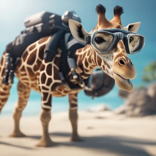 Giraffe Scuba Diving in Photorealistic Style