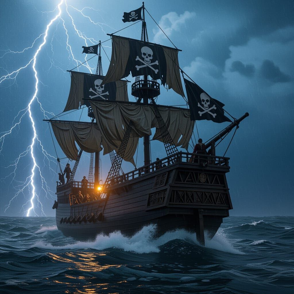 Epic Pirate Ship in Stormy Seas