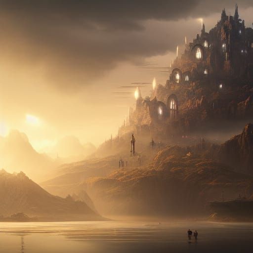 Epic Mountain City Digital Matte Painting