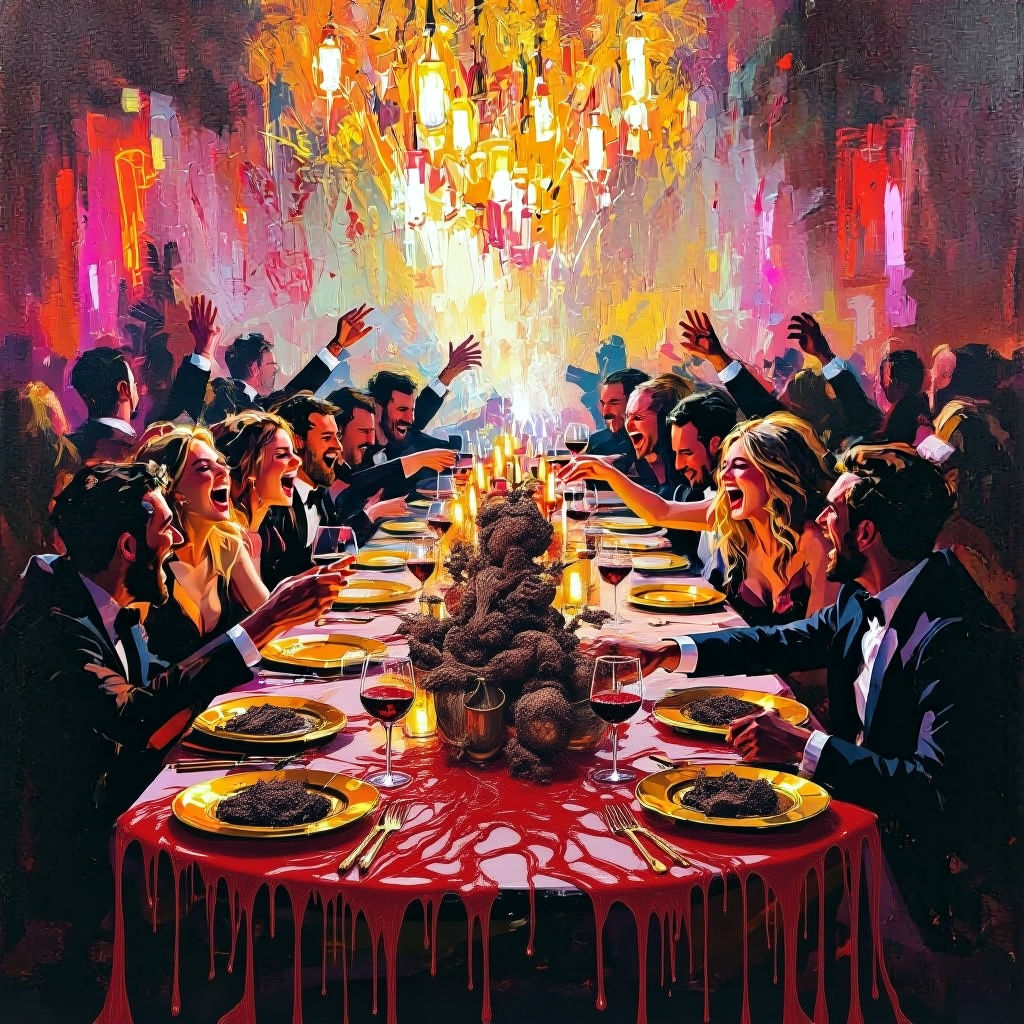 Opulent Feast Under Neon Chaos