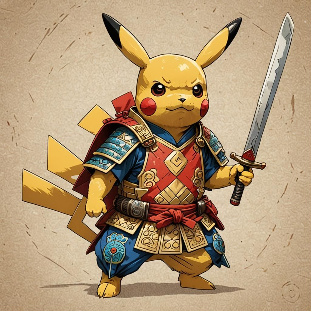 Pikachu as Samurai Warrior Illustration