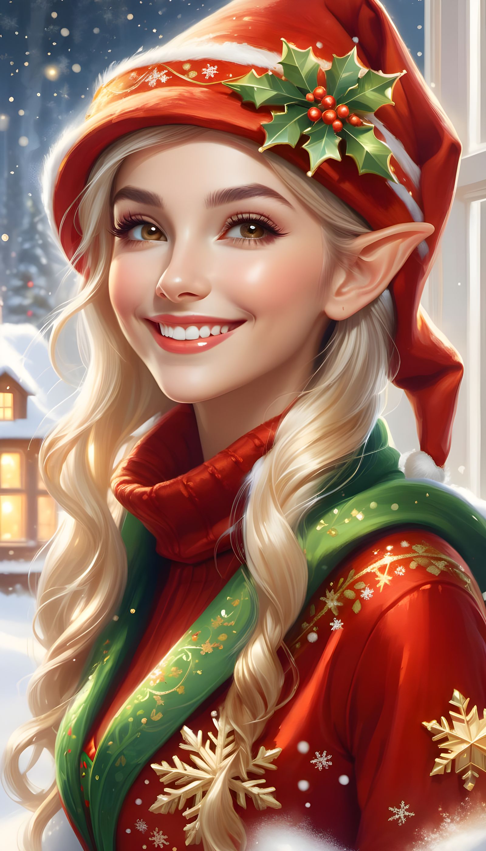 Sensual Winter Elf in a Cozy Snowy Abode