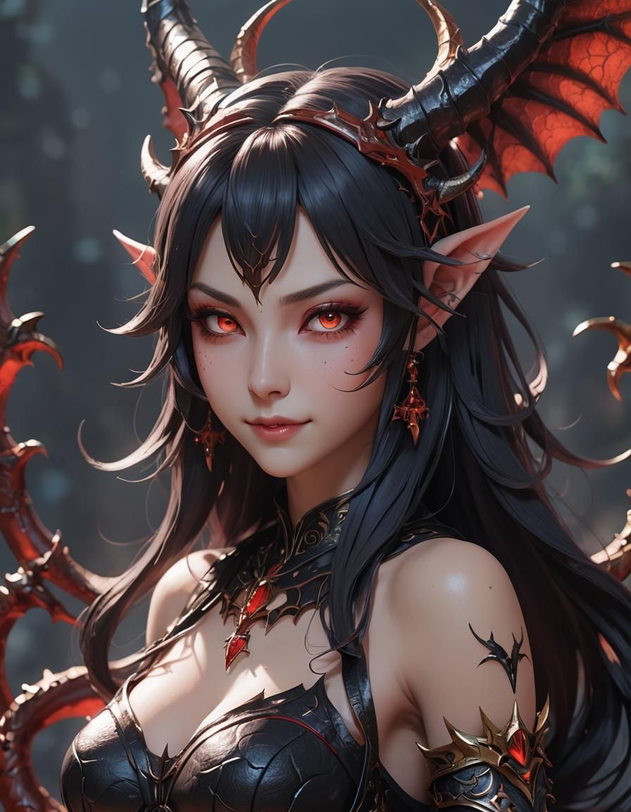 Benevolent Succubi with a Friendly Smile in Anime Style