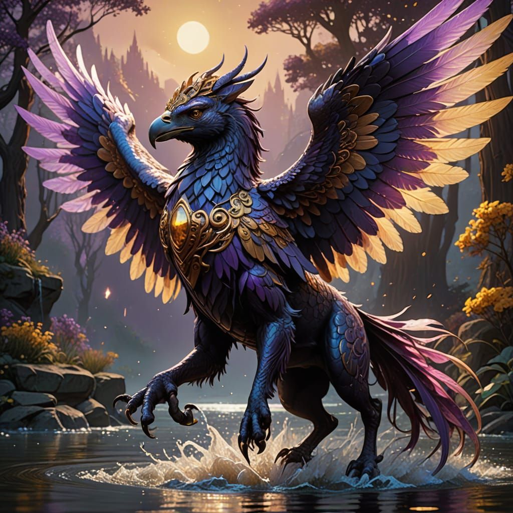 Majestic Hippogriff Soars in Vibrant Dark Fantasy