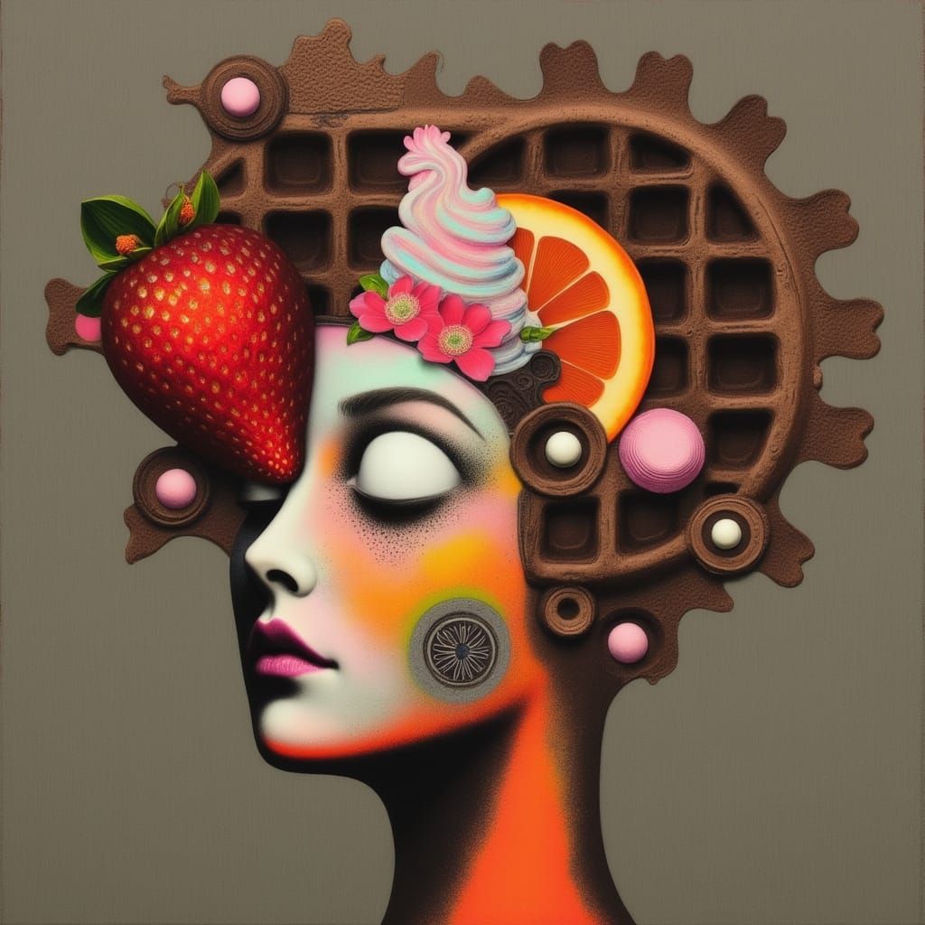Abstract Woman with Chocolate Waffle Hair and Strawberry