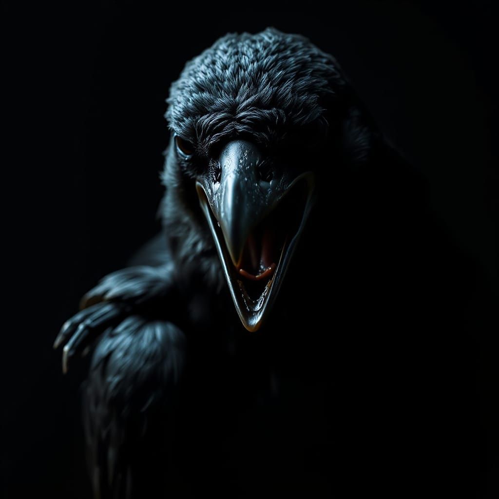 Dark Crow Cries Amidst Soft Neon Effects