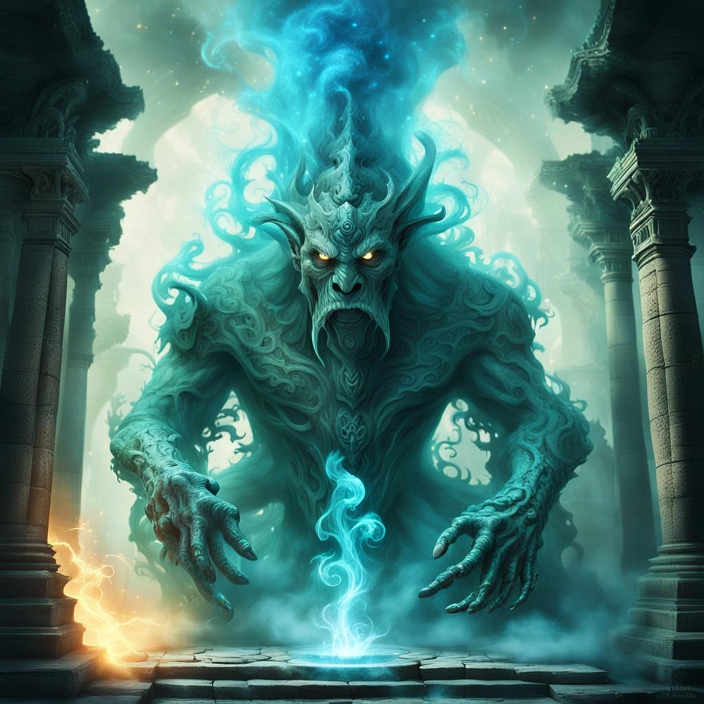 Smoke Elemental in Ancient Temple Concept Art