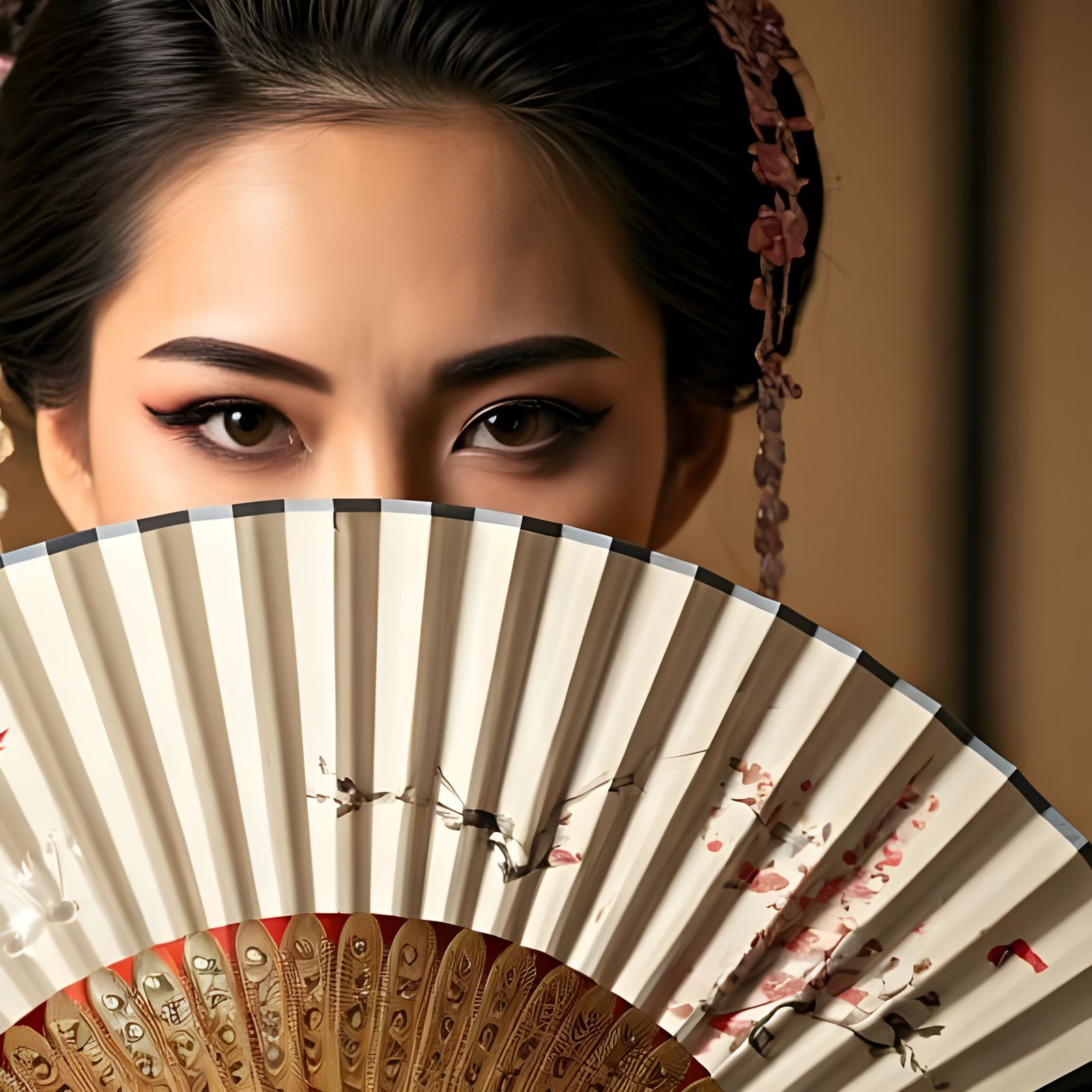 Elegant Japanese Woman with Sensu Fan Portrait
