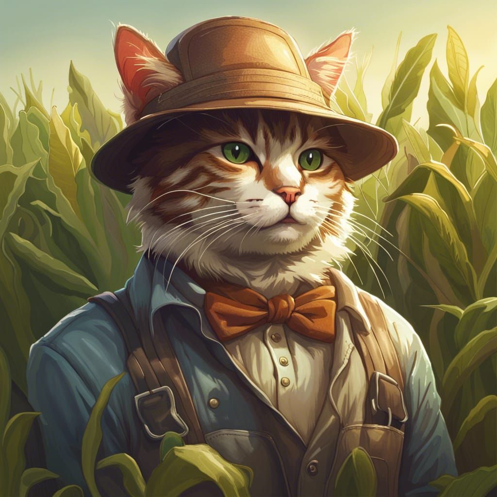 Cat Farmer Portrait in Hyperdetailed Digital Art