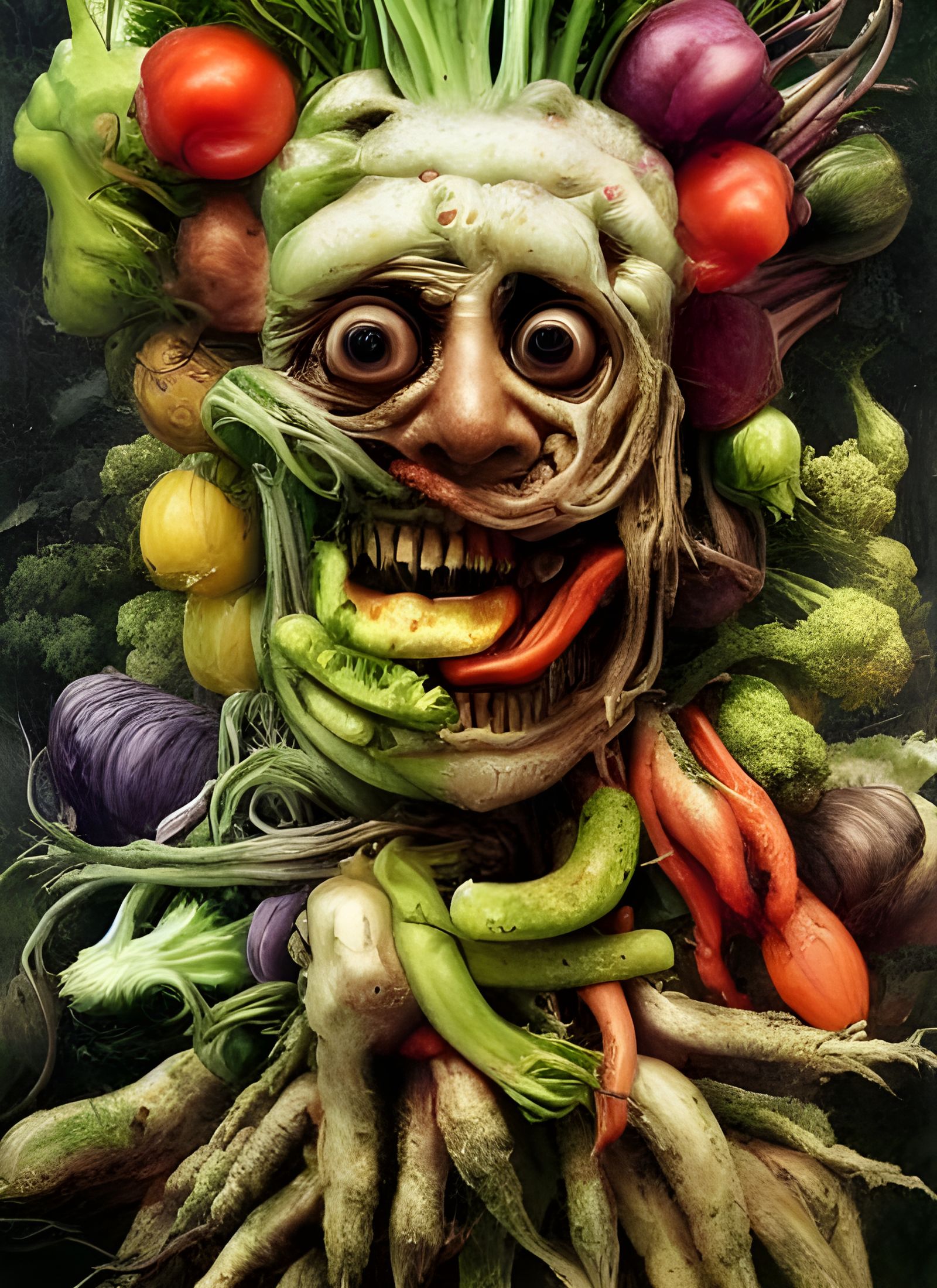 Vegetable Face Portrait in Surreal Style