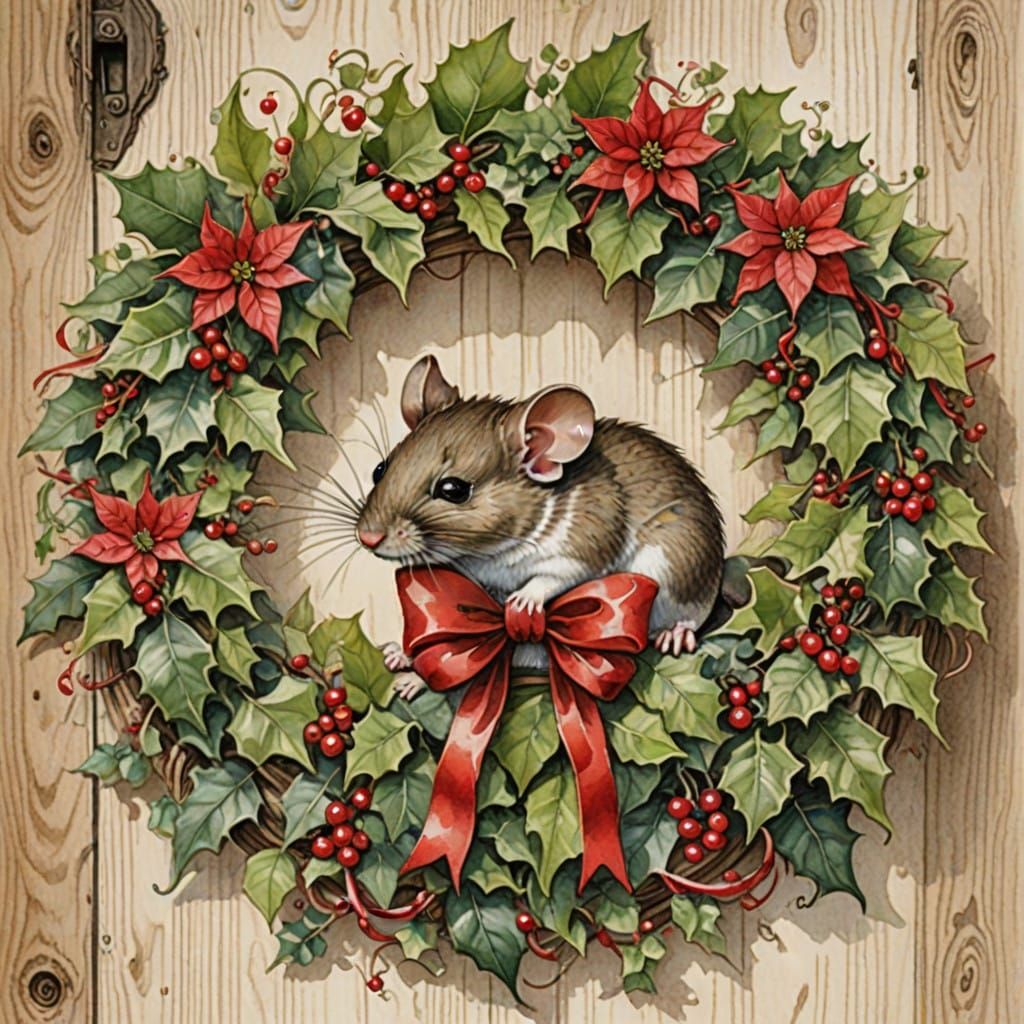 Intricate Winter Wreath in Watercolour Style