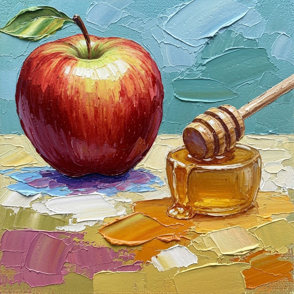 Vibrant Apple and Honey Still Life in Impasto Oil Paint