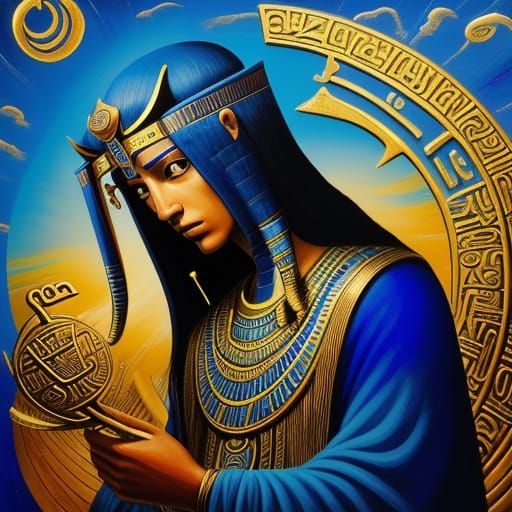 Surreal Egyptian Dreamer with Blue Lotus Ankh