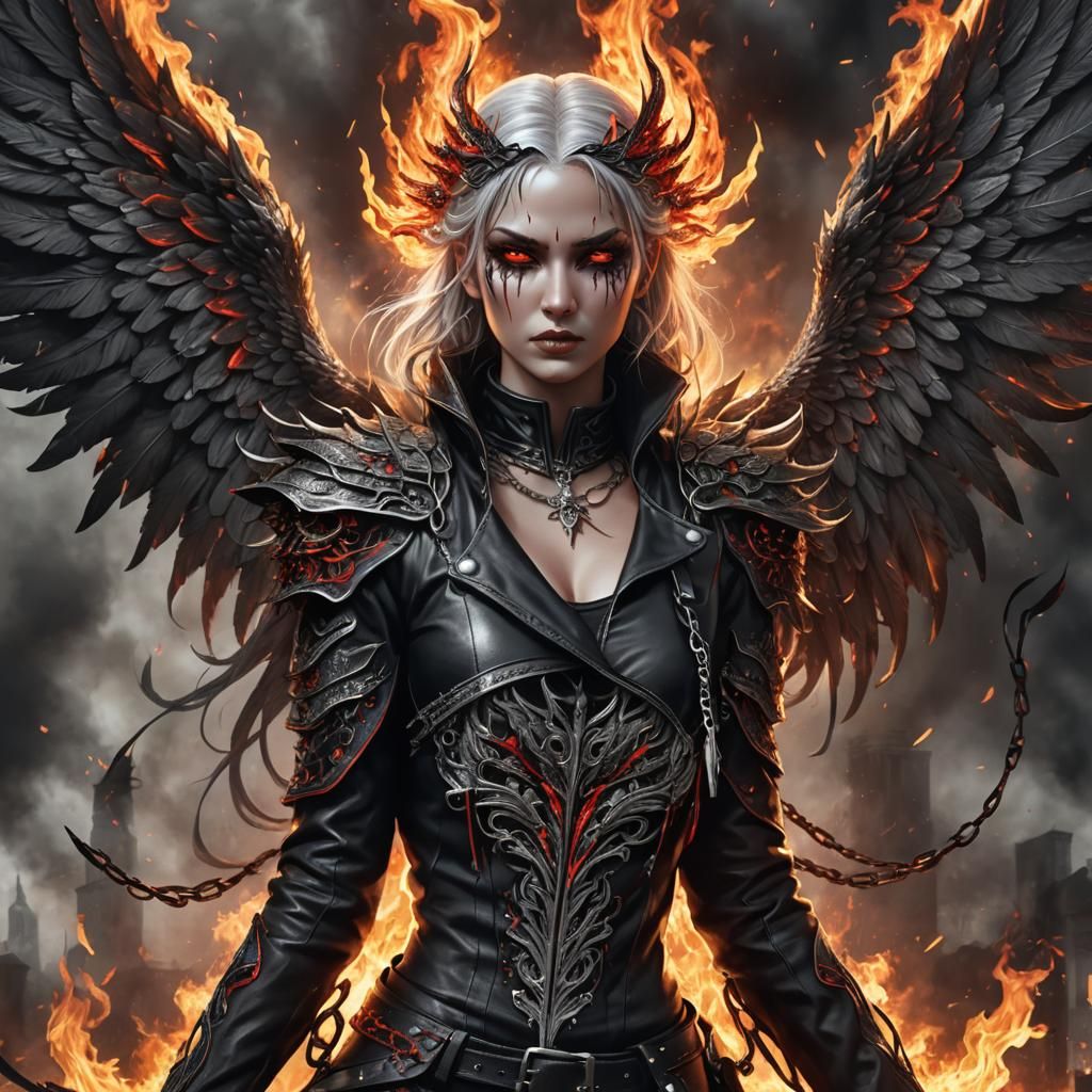 Epic Fallen Angel with Fire Wings