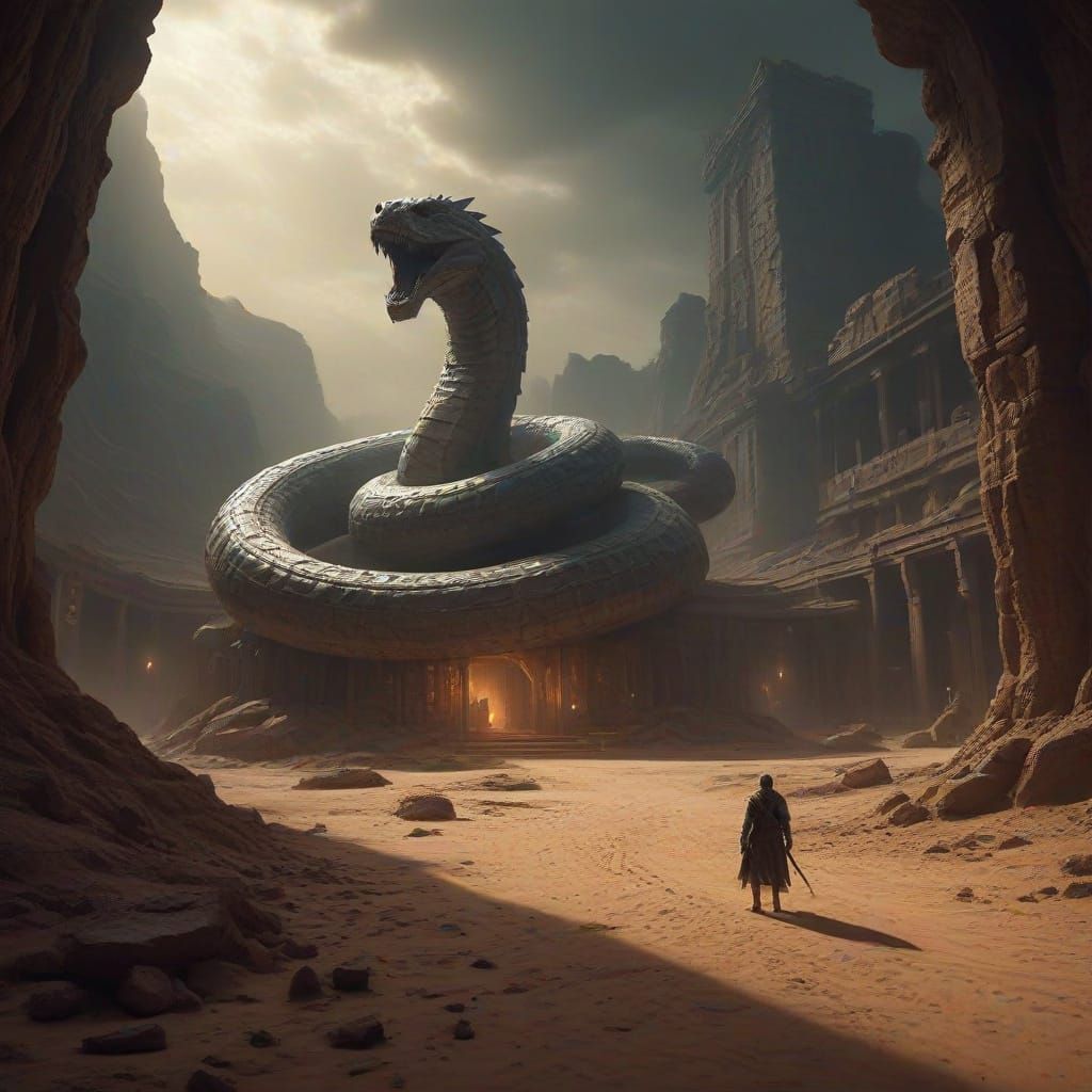 Colossal Serpent Statue Becomes Villain's Command Center