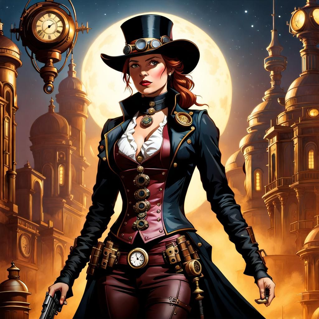 Steampunk Gunslinger at Night: Hyperdetailed Splash Screen A...