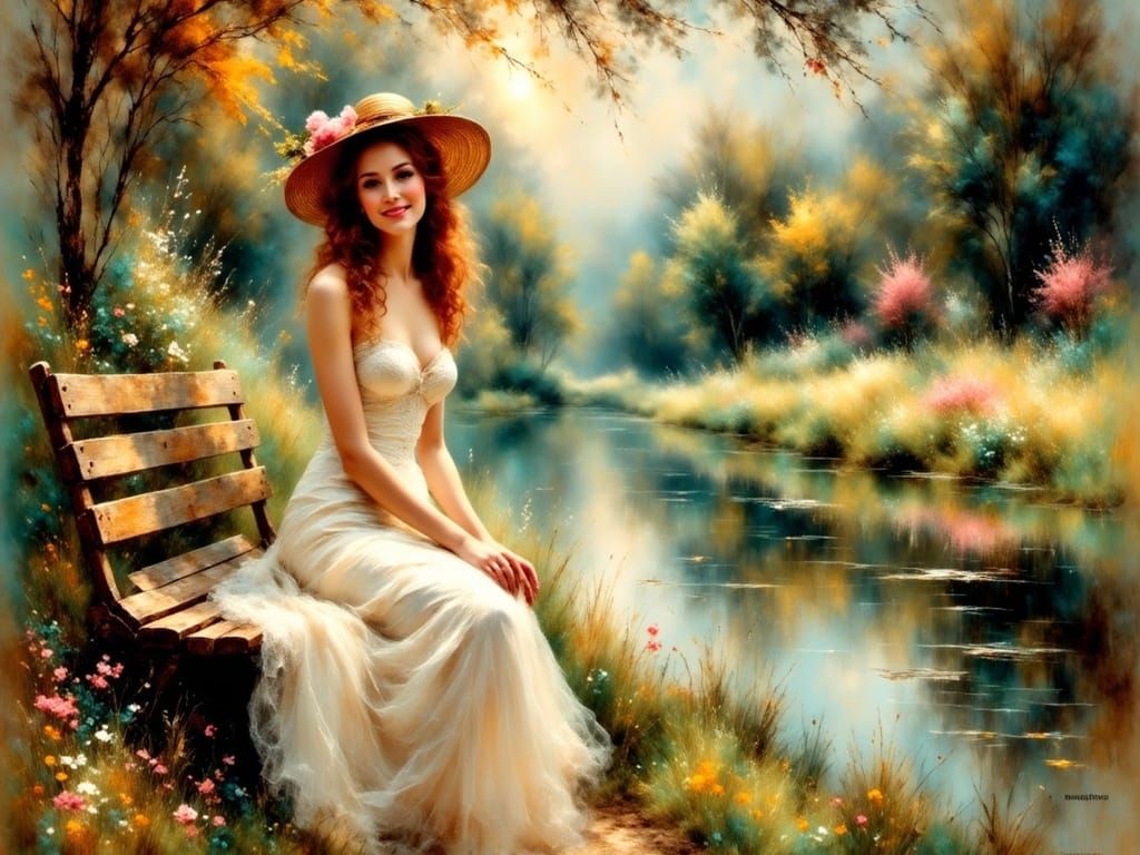 Ethereal Woman in a Sunlit Garden